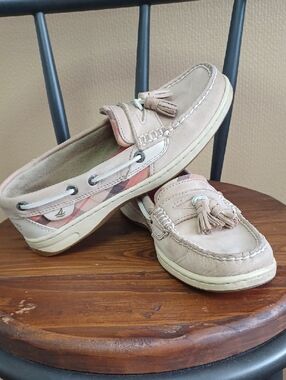 Sperry Tan/Coral  Leather Tassel Slip-on Loafers/Boat Shoes W/Arch Support W-6.5